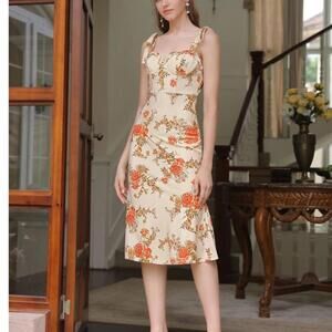Shein Mod Floral Knot Cami 70's Cottagecore Coquette‎ Corset L Dress